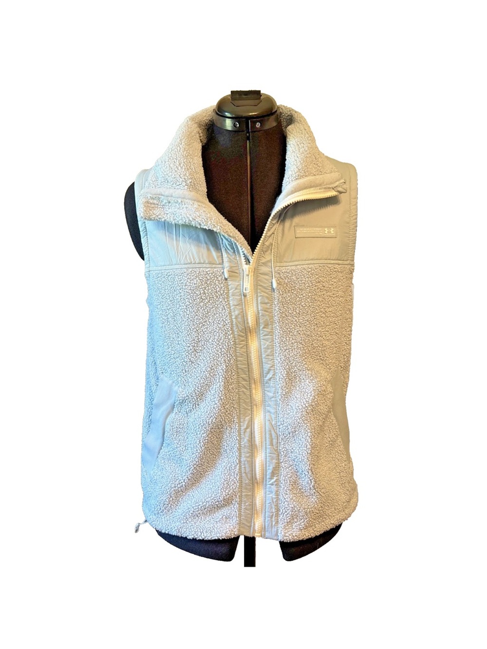 Under Armour Women's Sherpa Fleece Vest Light Blue Full Zip Loose Fit Size Small